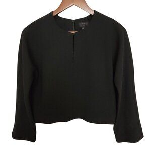 J Crew 365 Crepe Cropped Top Womens Size 2 Black Long Sleeve Split Neck Career